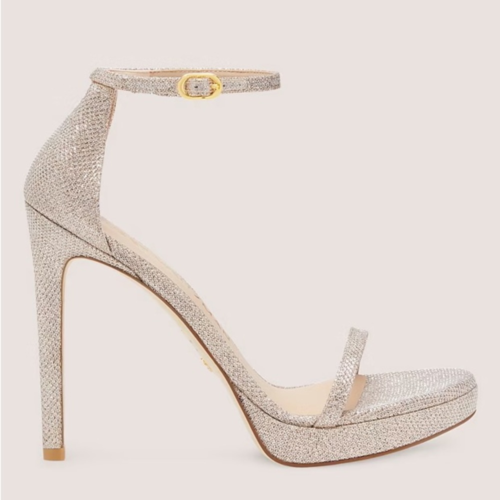 New without Box Stuart Weitzman Nudist Disco heels in Platinum
